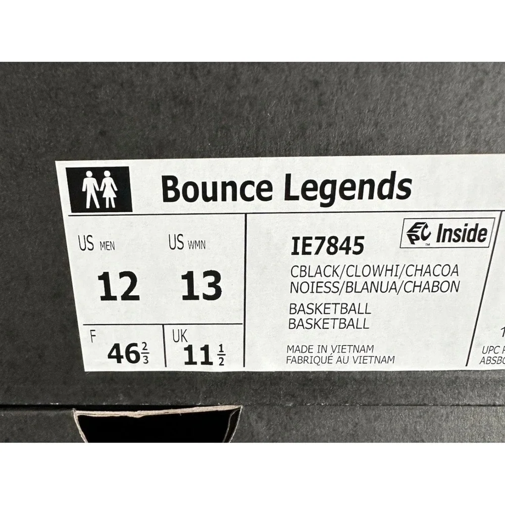 Adidas Bounce Legends Basketball Shoes Mens 12 Black Whit IE7845 Mid Top Sneaker